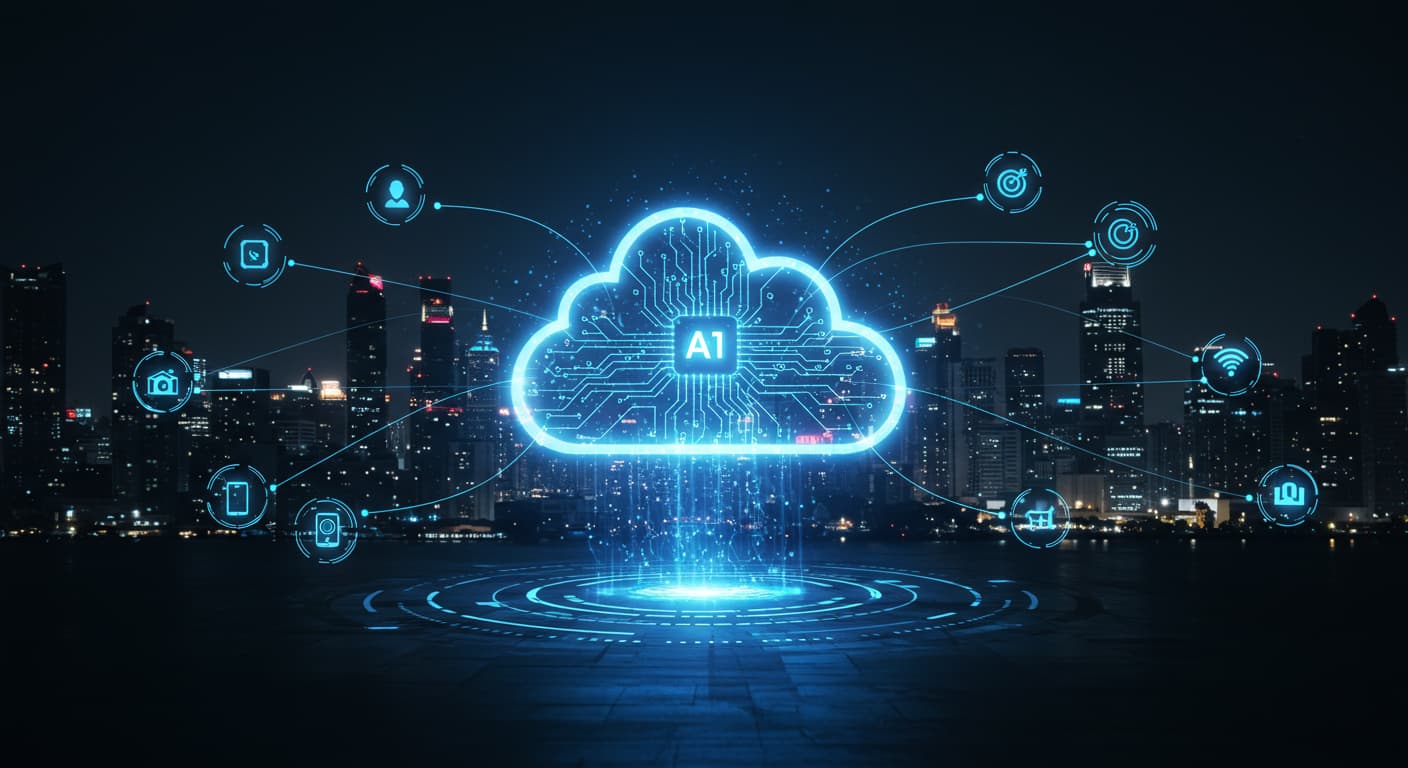 Nubes digitales simbolizando la seguridad de datos en el futuro, destacando la conectividad en la nube.