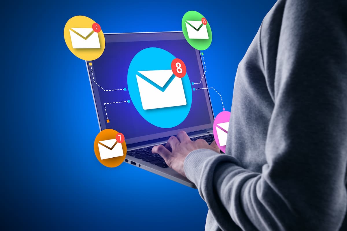 An illustration depicting email marketing with a phishing hook, symbolizing the risks of deceptive email practices.