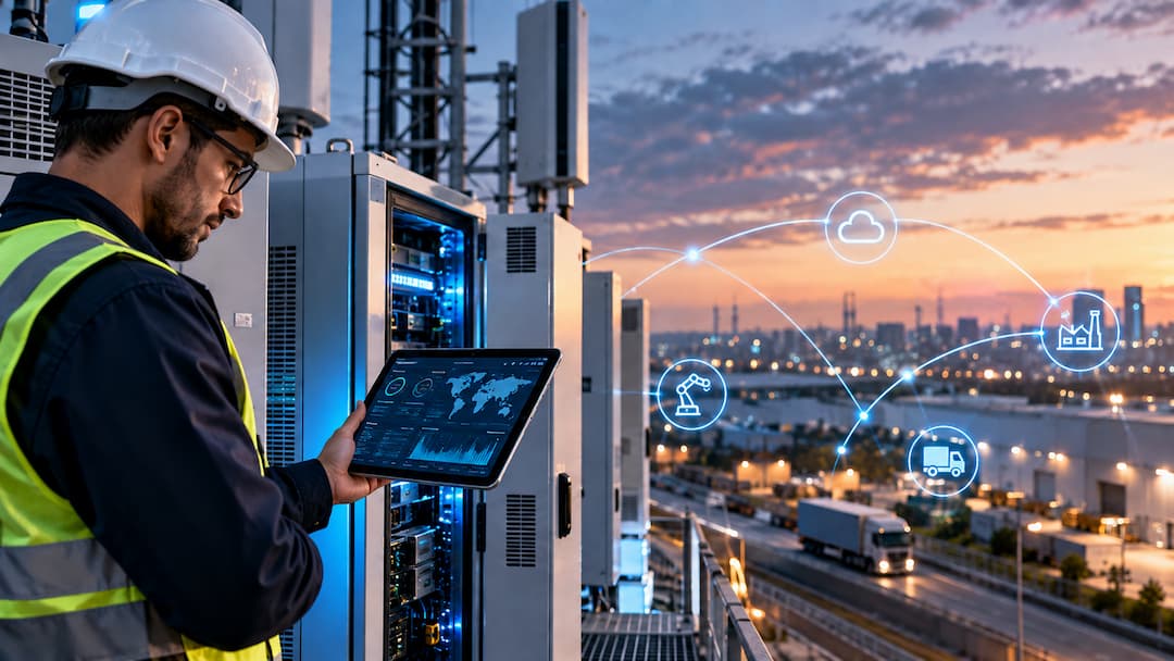 Imagen que representa la automatización industrial futura con tecnología de IA infraestructura avanzada y maquinaria moderna en un entorno industrial.